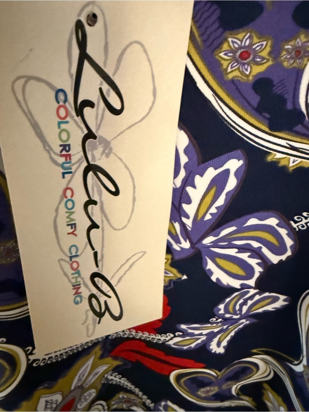 Lulu-B UPF 50+ Cold Shoulder Paisley Floral Tunic Dress Navy Purple Medium NWT - Picture 5 of 7